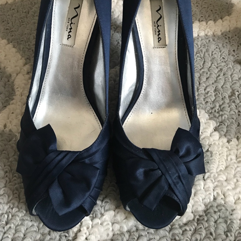 Nina navy blue satin heels